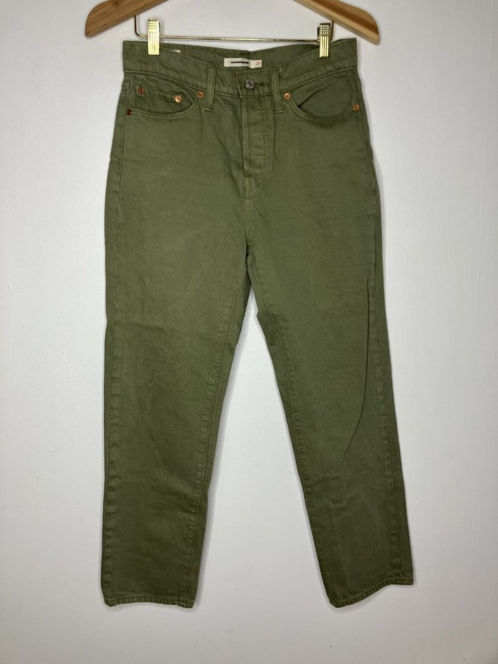 Levi's Premium Wedgie Straight Jeans Women's Size 27 Olive Green Button Fly